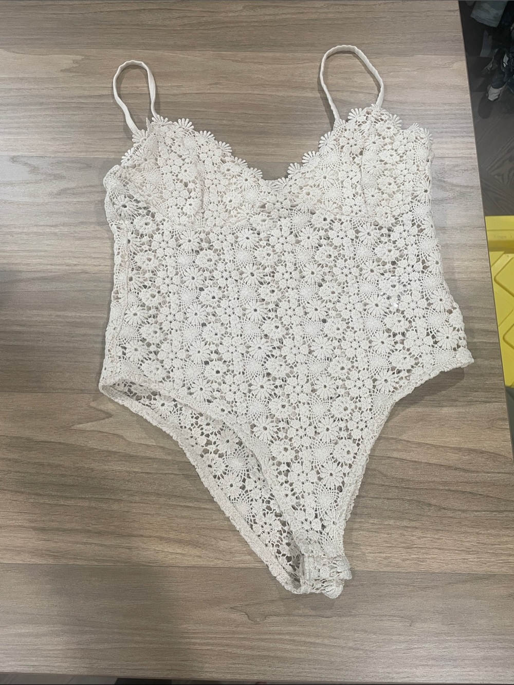 H&M Cream Crochet Lace Bodysuit Chemise